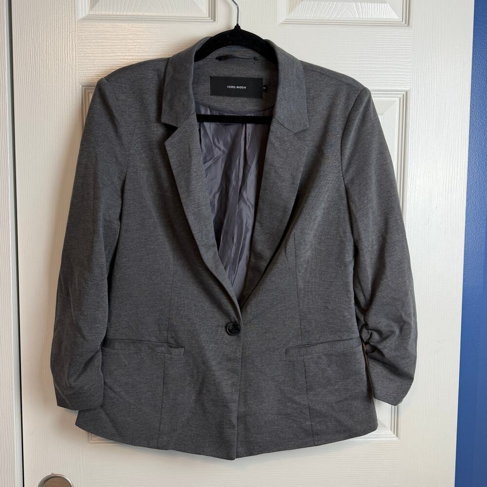 Vero Moda Women's Gray Ruched Sleeve One Button Blazer Size 38